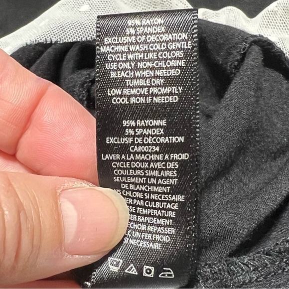 KENSIE Womens Lace Trimmed, Black T-shirt with White Stitching, Size M - #259 - Picture 10 of 10